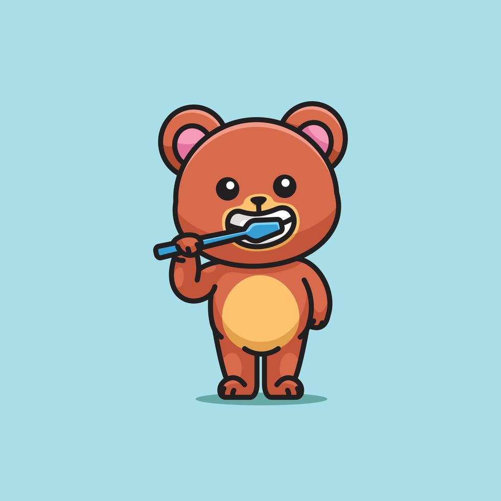 schattig tekenfilm honing beer poetsen zijn tanden dier vector illustratie dier gezond icoon