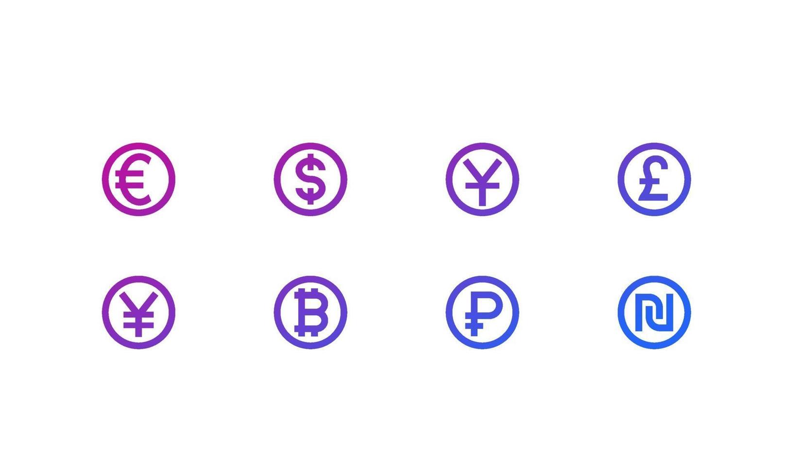 valuta pictogrammen, euro, yen, pond, dollar, roebel, yuan, shekel.eps vector