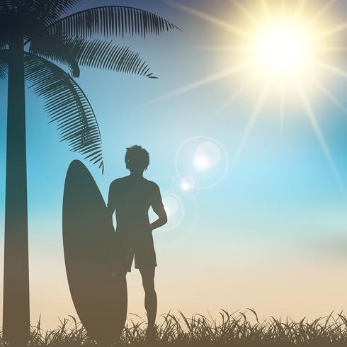 Surfer op een tropische achtergrond vector