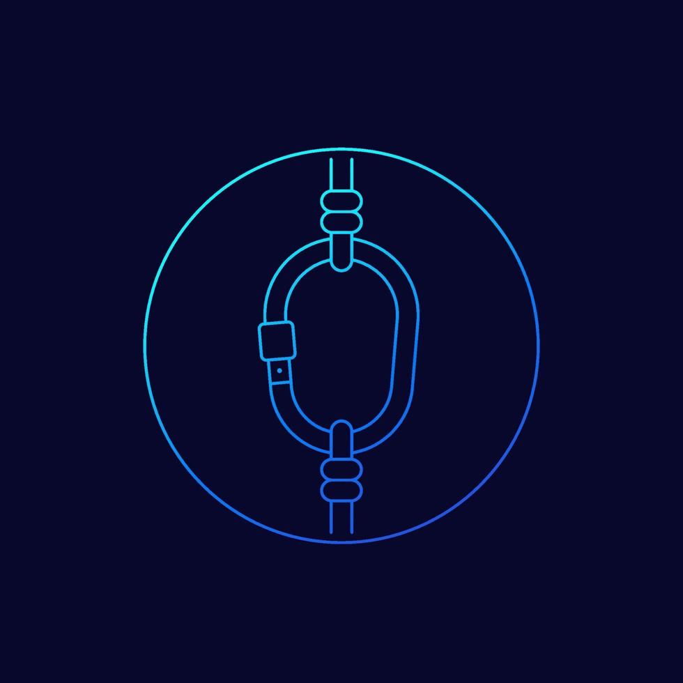 karabijnhaak en touw, lineaire icon.eps vector