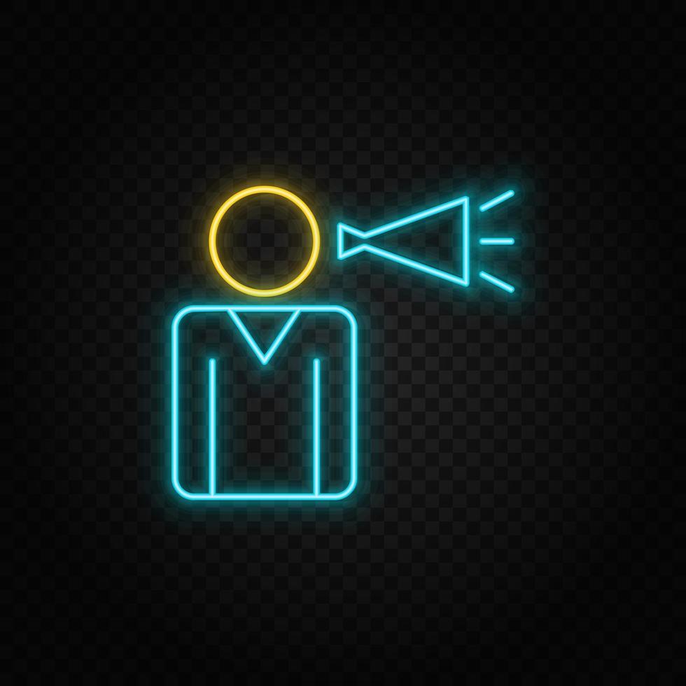 reclame, megafoon neon icoon. blauw en geel neon vector icoon. transparant achtergrond