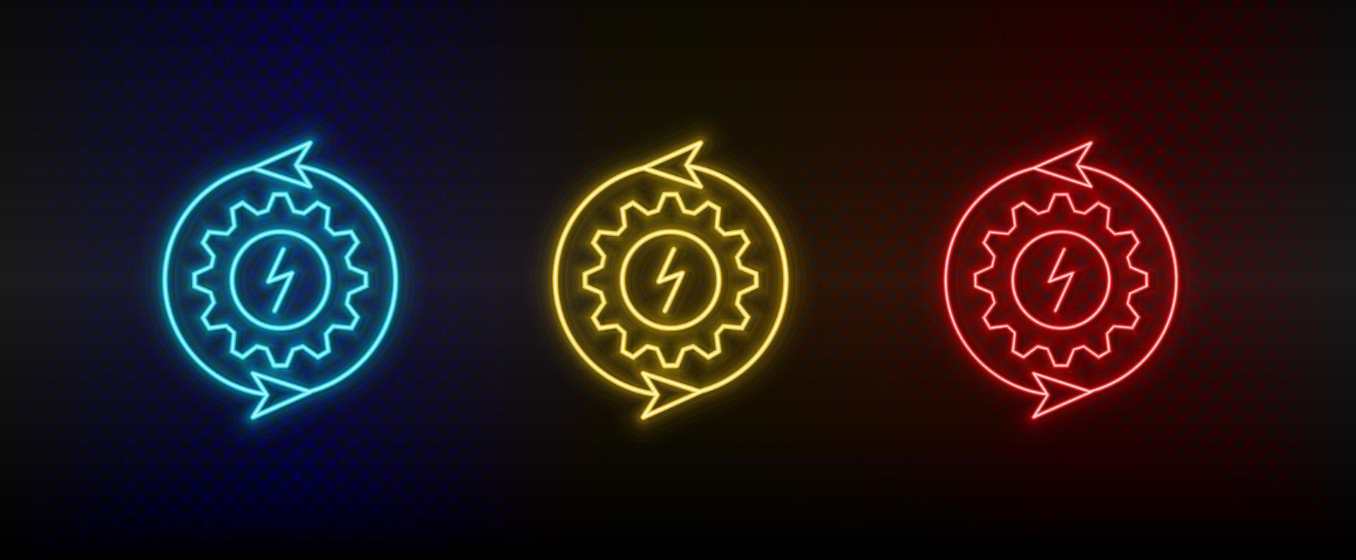 neon icoon reeks instellingen, ecologisch, energie. reeks van rood, blauw, geel neon vector icoon Aan transparantie donker achtergrond