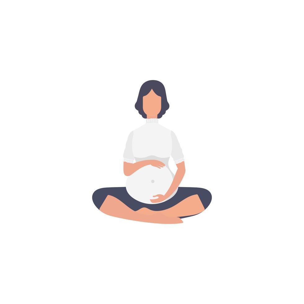 yoga voor zwanger Dames. gelukkig zwangerschap. geïsoleerd Aan wit achtergrond. vector illustratie in tekenfilm stijl.