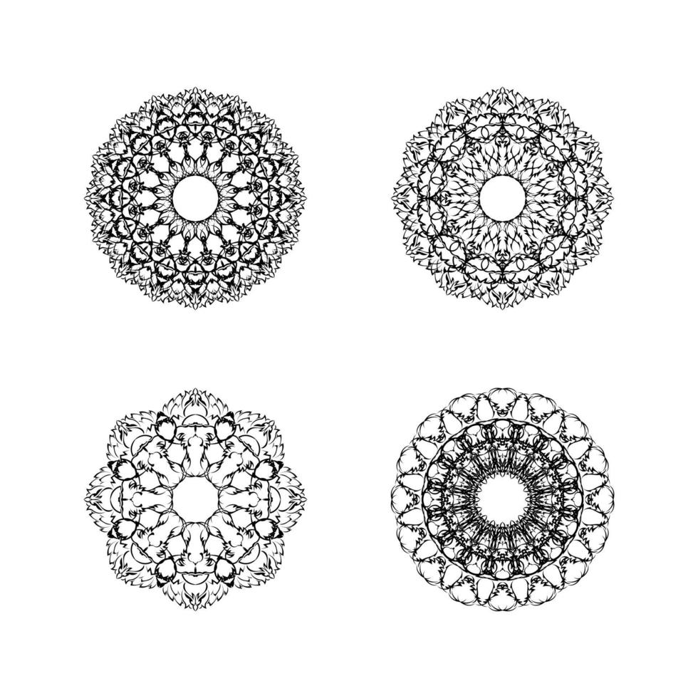 reeks van vier etnisch ronde mandala ornamenten geïsoleerd Aan wit achtergrond. vector illustratie. meetkundig bloem.
