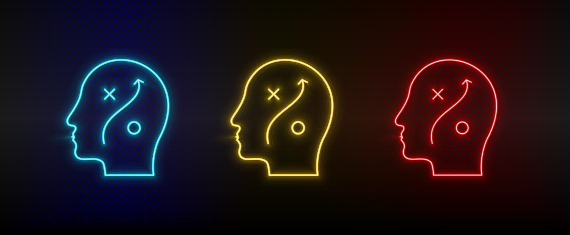 neon icoon reeks menselijk verstand, hoofd, schaven. reeks van rood, blauw, geel neon vector icoon Aan transparantie donker achtergrond