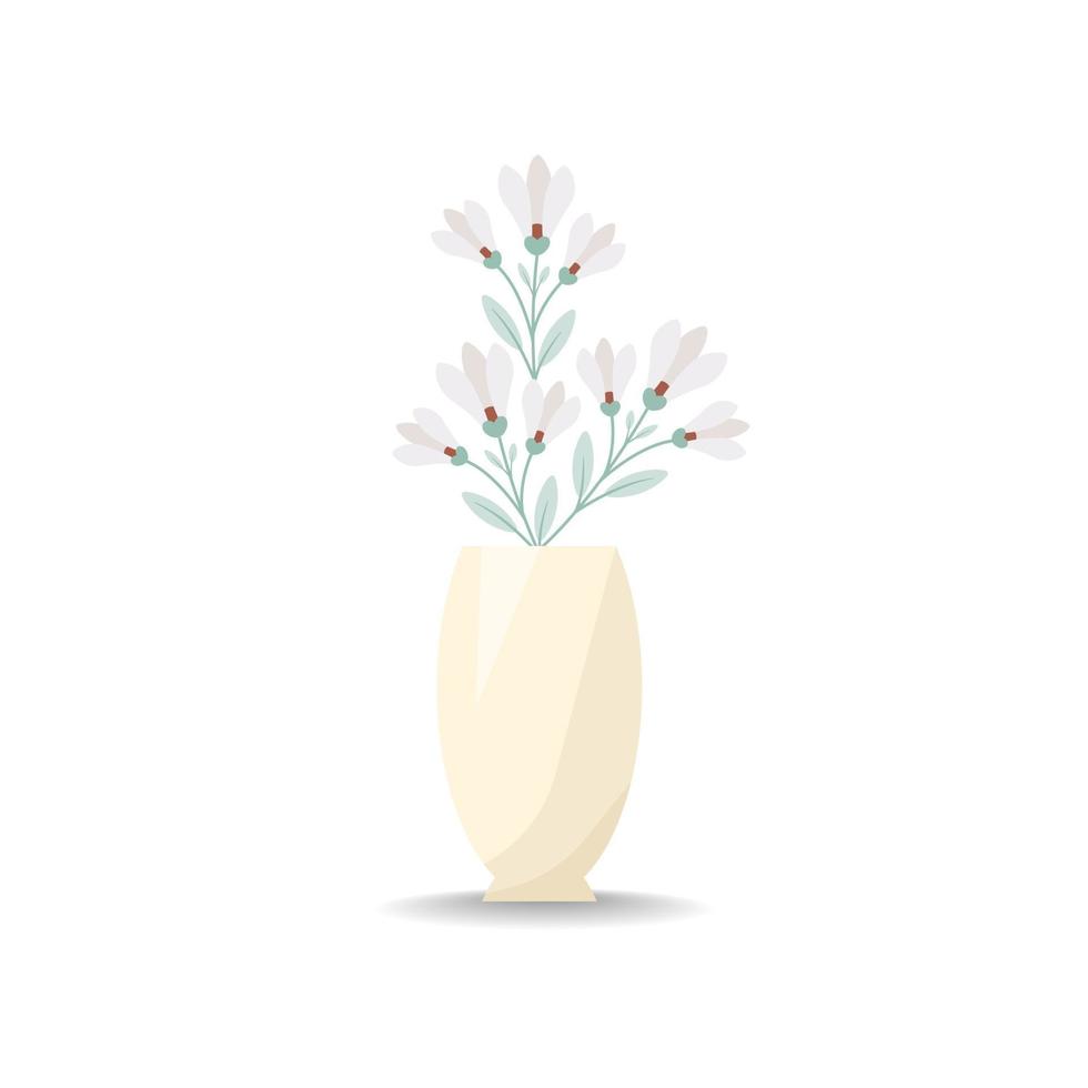 boeket van bloemen in een vaas. vector illustratie in vlak stijl, boho. bloeiend anjer bloemen, decoratief bladeren