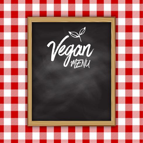 Het menukrijtbord van de veganist op een gecontroleerde doekachtergrond vector