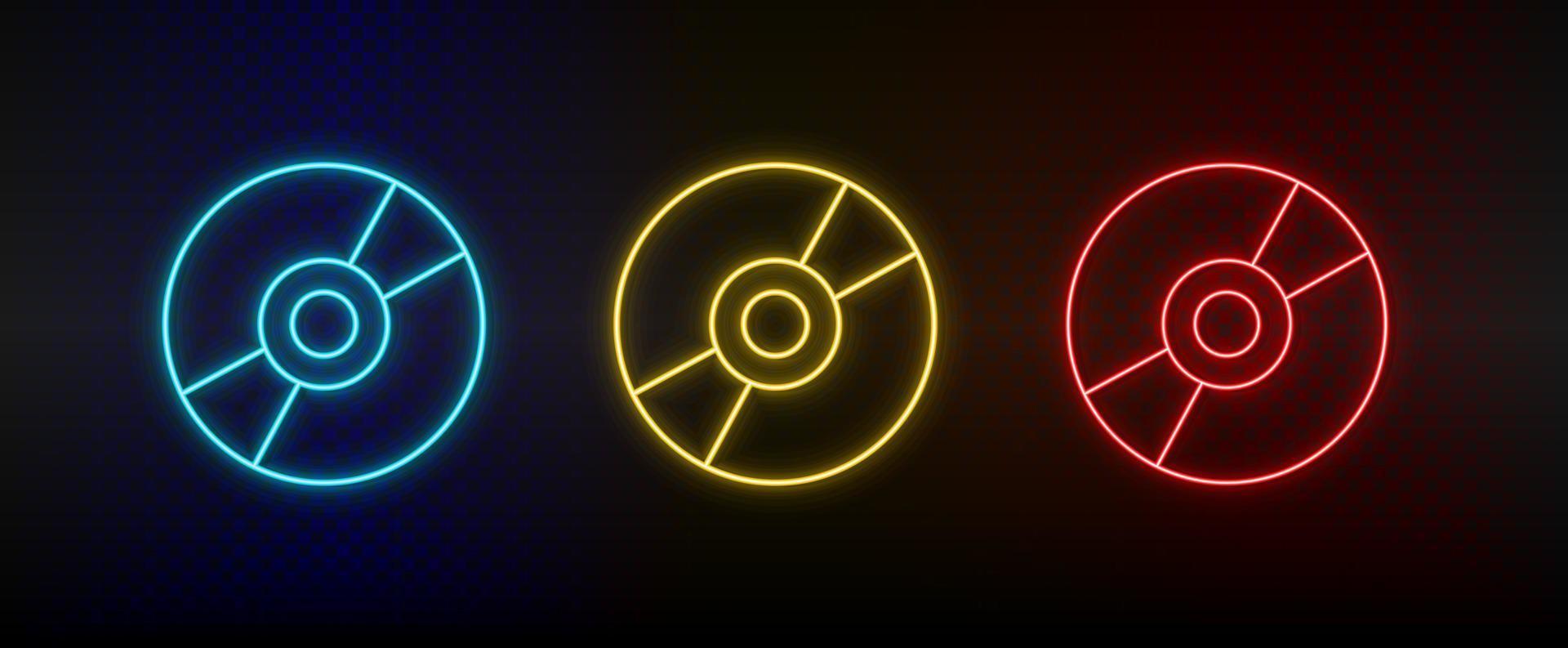 neon icoon reeks schijf. reeks van rood, blauw, geel neon vector icoon Aan transparantie donker achtergrond