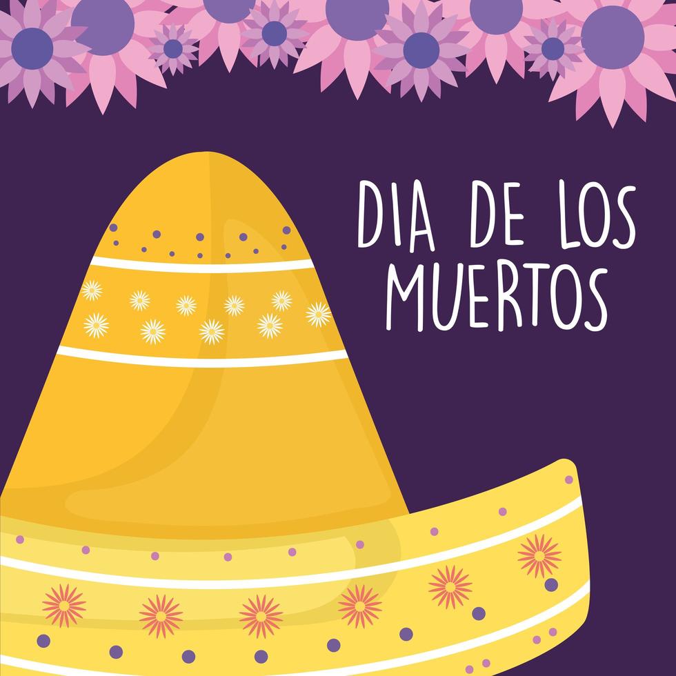 Mexicaanse dag van de dode sombrerohoed met bloemen vectorontwerp vector