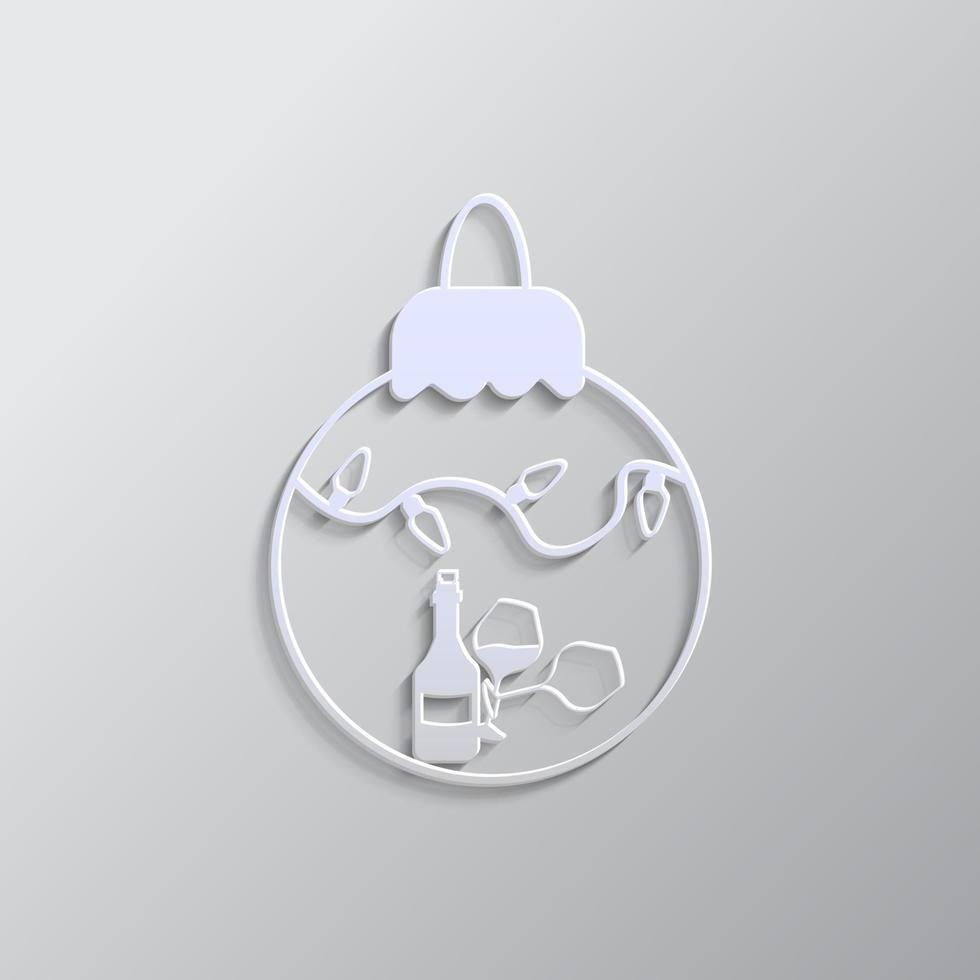 Kerstmis bal, wijn papier stijl, icoon. grijs kleur vector achtergrond- papier stijl vector icoon