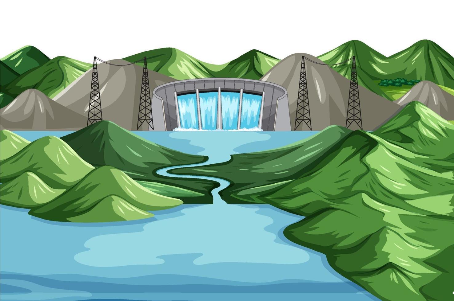 scène met water dam achtergrond vector