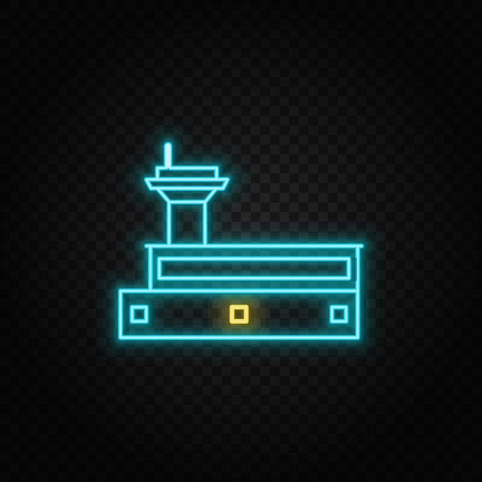 gebouw, luchthaven, neon vector icoon. blauw en geel neon vector icoon. vector transparant achtergrond