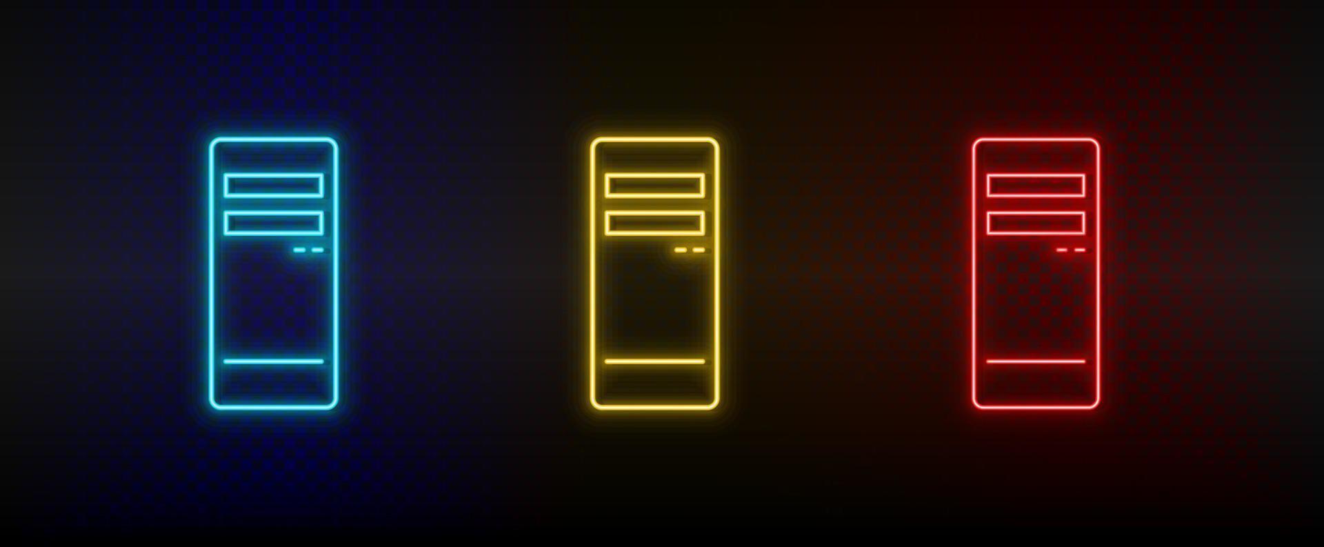 neon icoon reeks pc verwerker. reeks van rood, blauw, geel neon vector icoon Aan transparantie donker achtergrond
