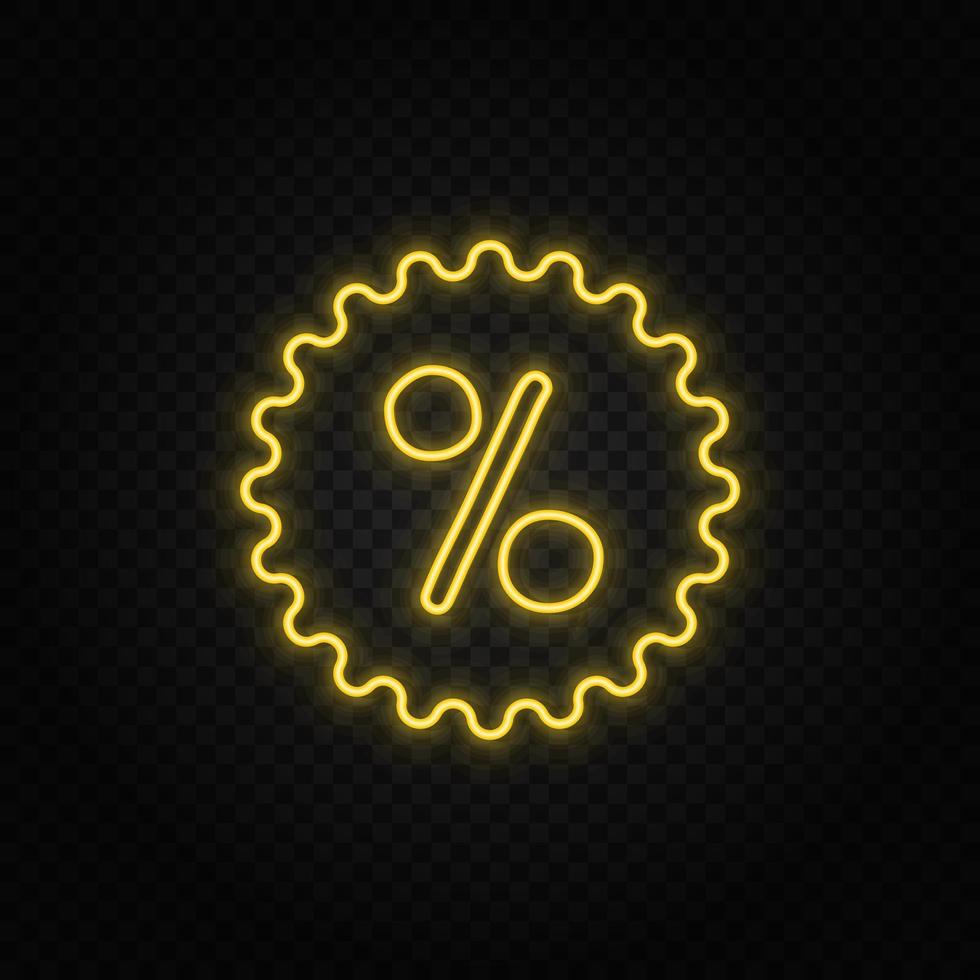 geel neon icoon korting, procent, verkoop.transparant achtergrond. geel neon vector icoon Aan donker achtergrond