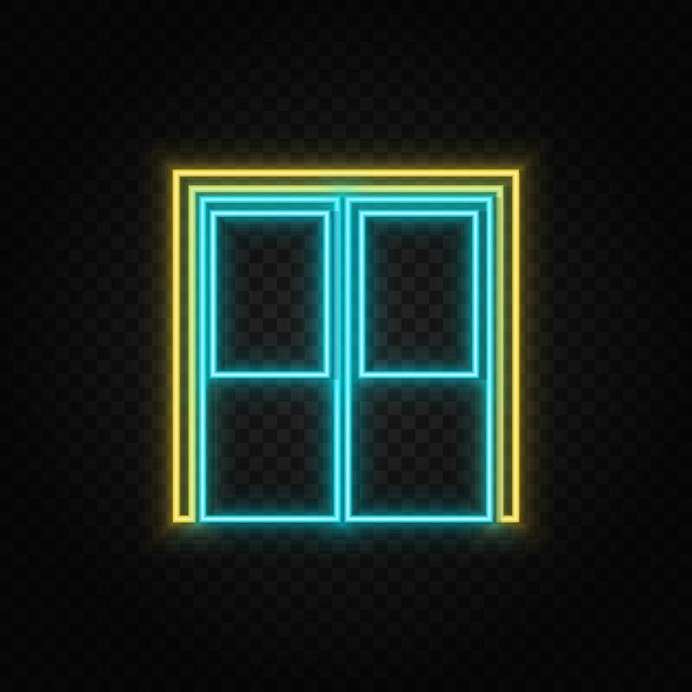 deur, icoon neon icoon. blauw en geel neon vector icoon. transparant achtergrond