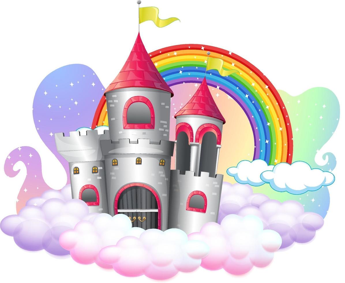kasteel met regenboog op de wolk geïsoleerd op een witte achtergrond vector