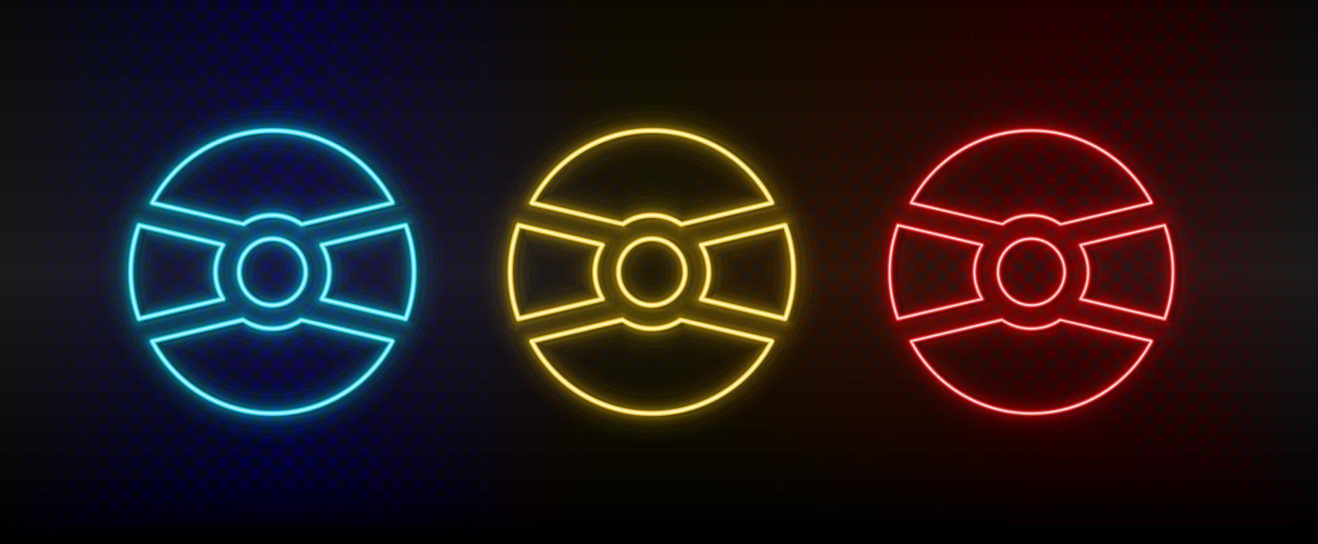 neon pictogrammen, CD, schijf, DVD. reeks van rood, blauw, geel neon vector icoon Aan verduisteren transparant achtergrond