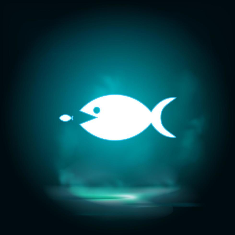 groot, vis, klein, bedrijf neon vector icoon. illustratie neon blauw, geel, rood icoon reeks