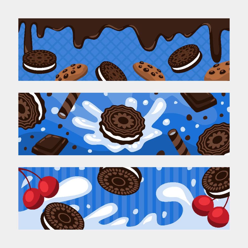 reeks van chocola belegd broodje koekjes horizontaal banier vector