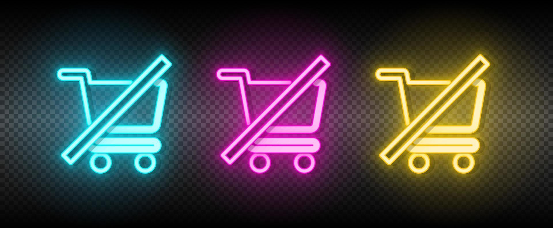 kar, Doorzichtig, boodschappen doen neon vector icoon. illustratie neon blauw, geel, rood icoon reeks