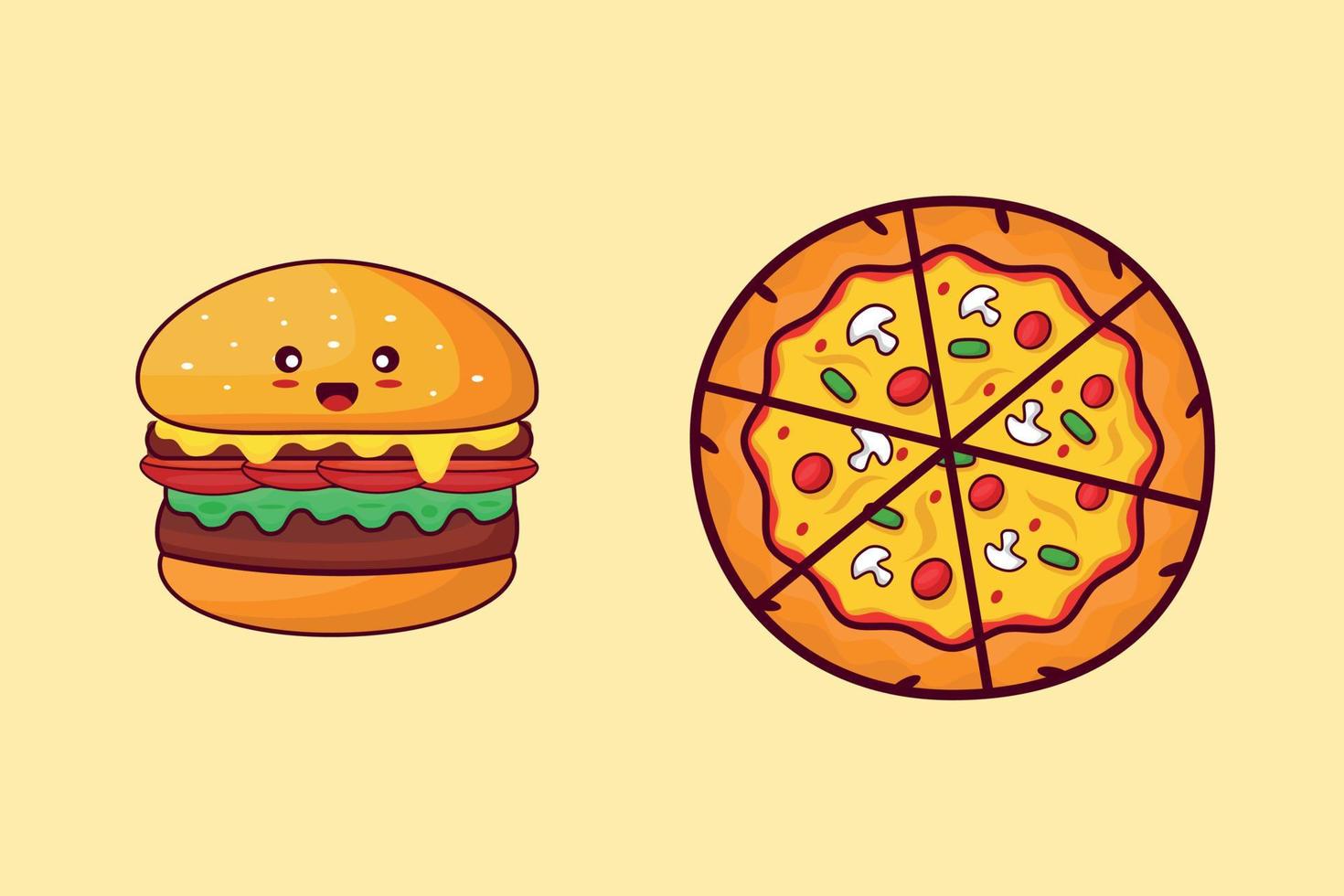 snel voedsel hamburger pizza tekenfilm stijl illustratie ontwerp vector