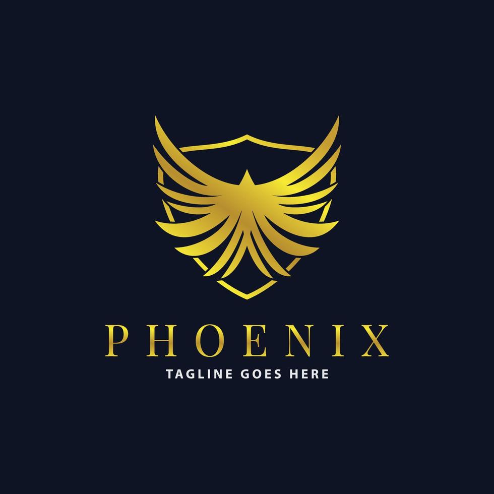 gouden Feniks schild logo ontwerp vector sjabloon. luxe zakelijke logo concept.