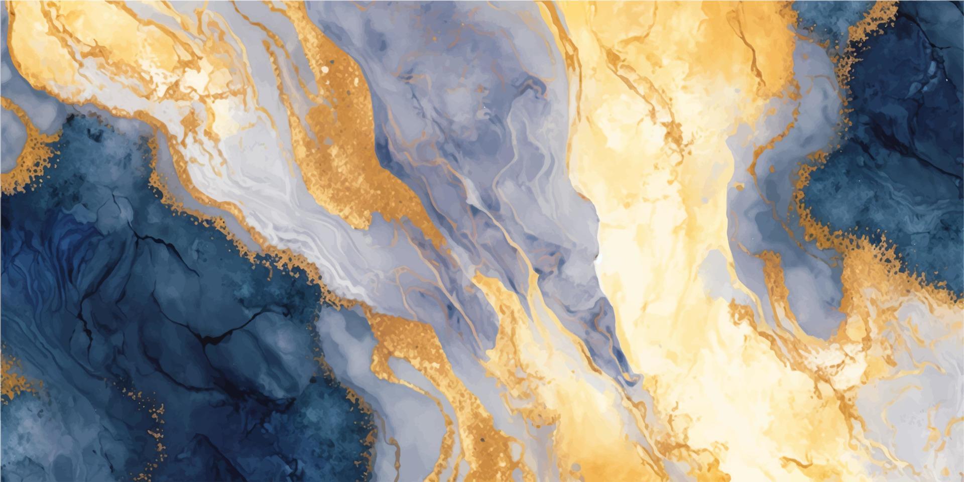 abstract blauw vloeistof waterverf achtergrond met gouden stof. marmeren alcohol inkt tekening effect. vector illustratie ontwerp sjabloon voor bruiloft uitnodiging, menu, RSVP, spandoek.