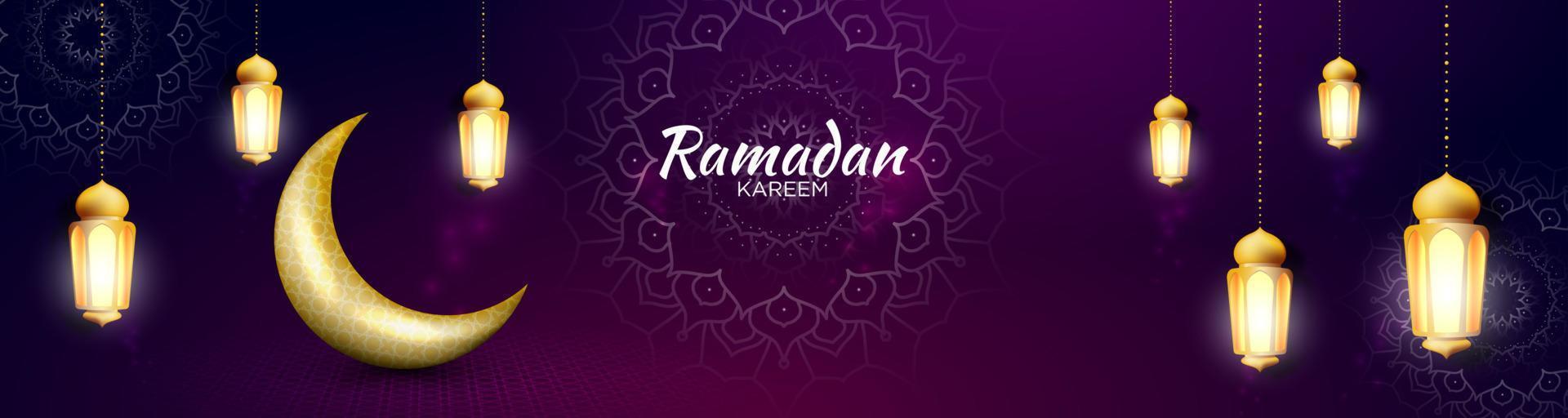 elegant Ramadan kareem banier ontwerp met gouden maan en lantaarn vector