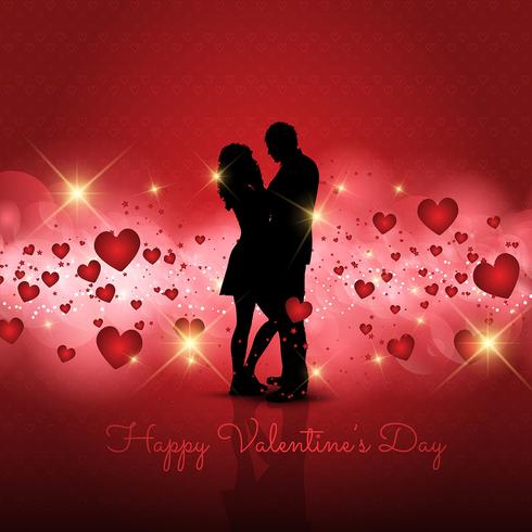 Silhouet van het paar op Valentijnsdag achtergrond vector