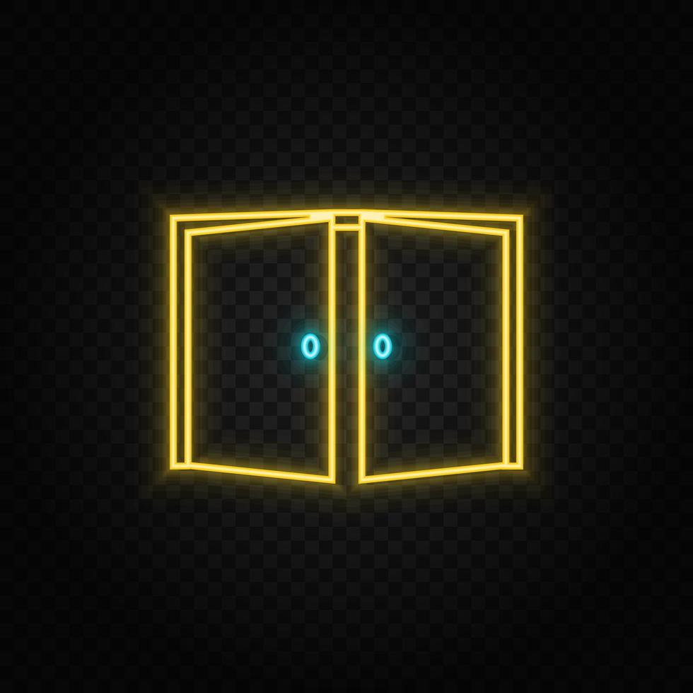 deur, open, icoon neon icoon. blauw en geel neon vector icoon. transparant achtergrond