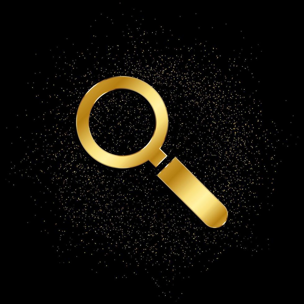 zoeken, loupe goud icoon. vector illustratie van gouden deeltje achtergrond. geïsoleerd vector teken symbool - onderwijs icoon zwart achtergrond .