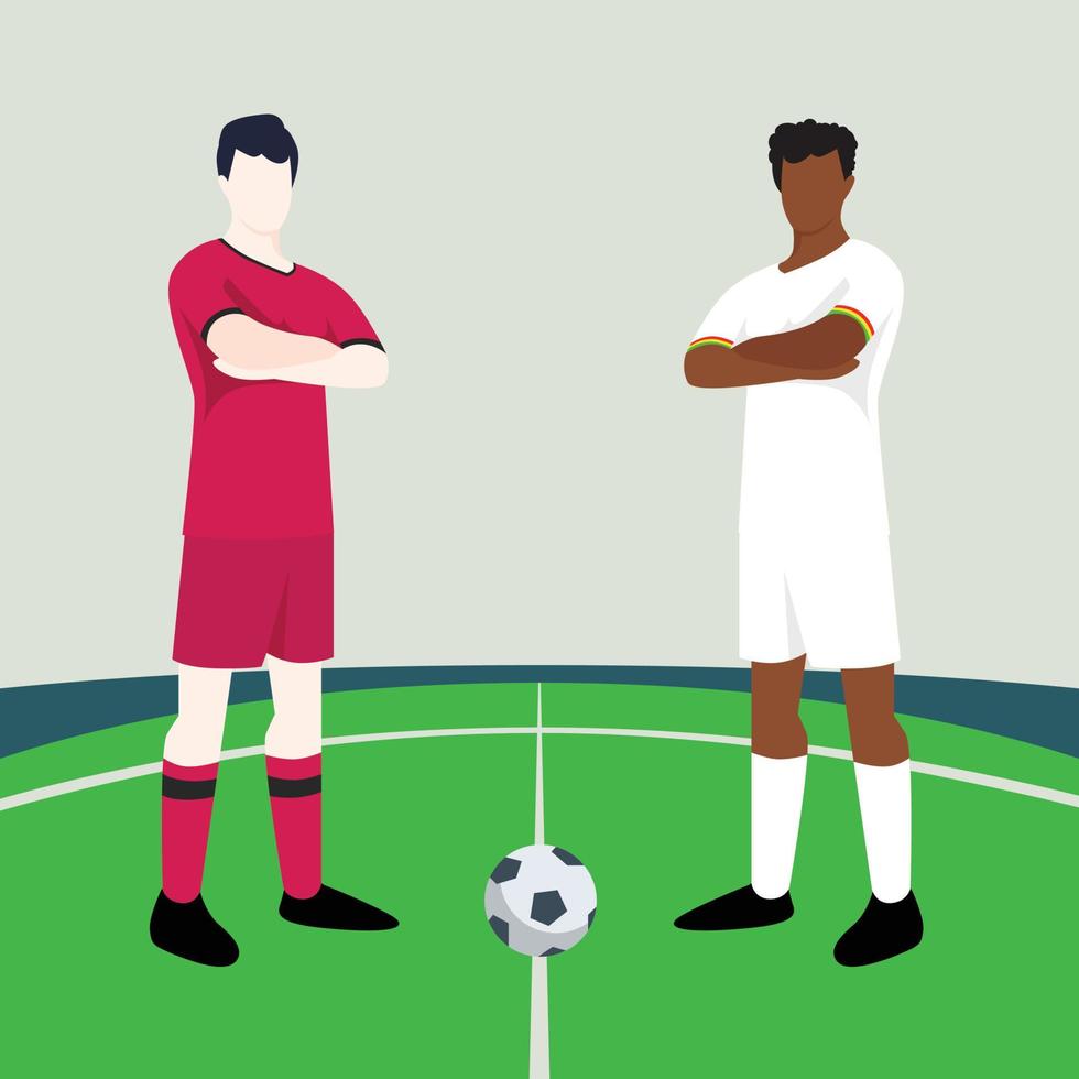 bij elkaar passen voorbeeld weergeven twee mannetje voetballers binnen een Amerikaans voetbal veld- vector illustratie. zuiden Korea vs Ghana.