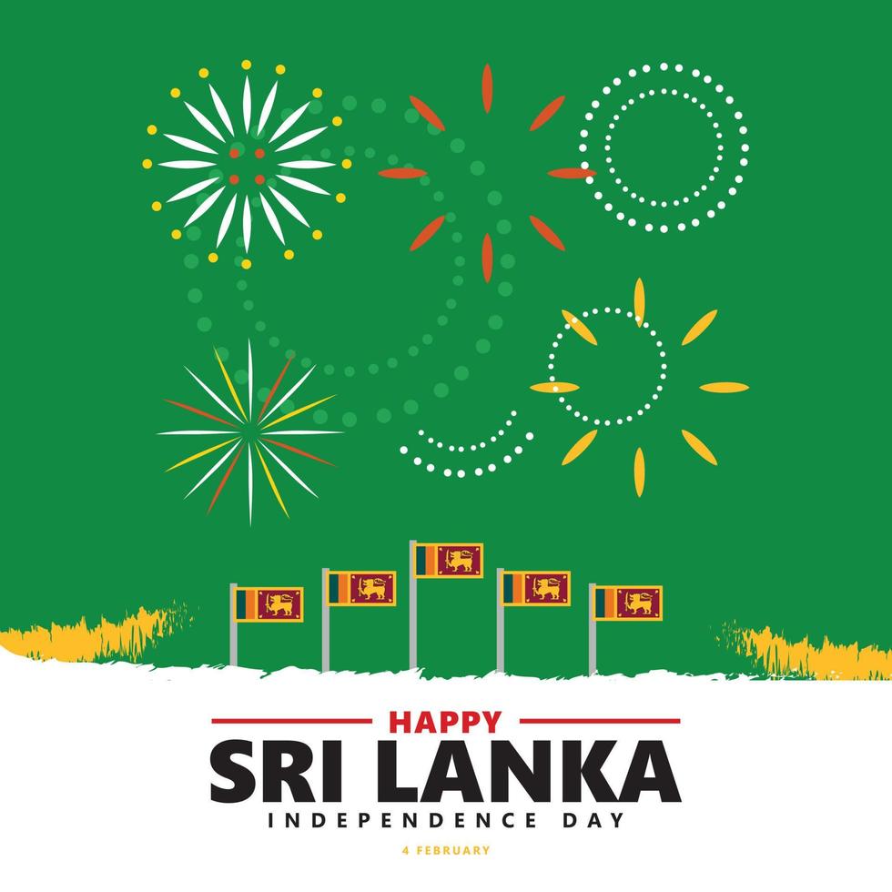 sri lanka onafhankelijkheid dag vector illustratie met haar nationaal vlaggen en vuurwerk binnen donker groen achtergrond. zuiden Aziatisch land openbaar vakantie groet kaart. geschikt voor sociaal media na.