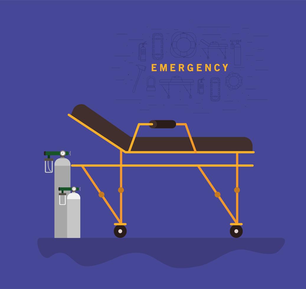 noodbanner met ambulancebrancard en zuurstofcilinders vector