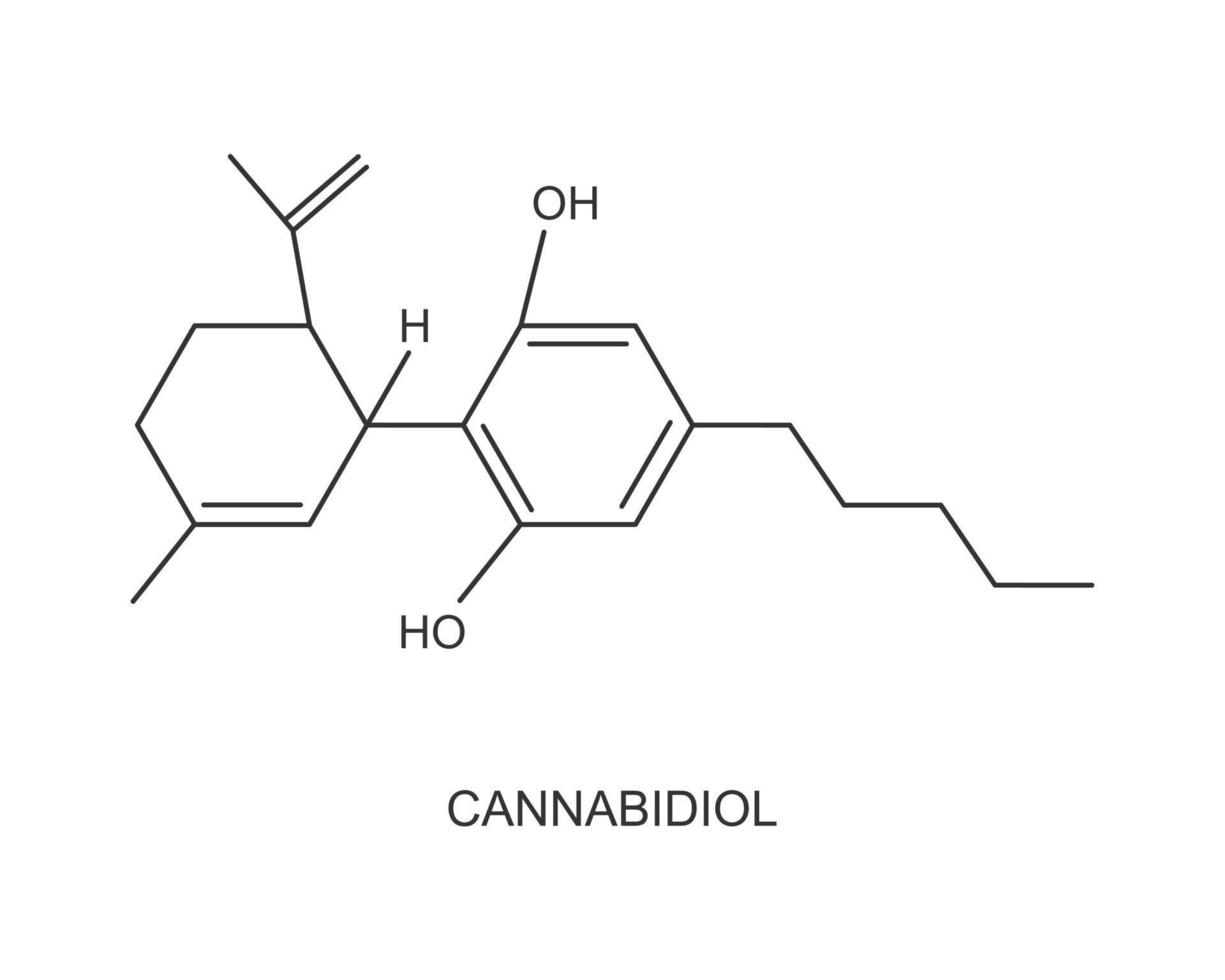 cannabidiol chemisch moleculair structuur icoon. cannabinoïde afgeleid van van hennep soorten. cbd medisch drug formule vector