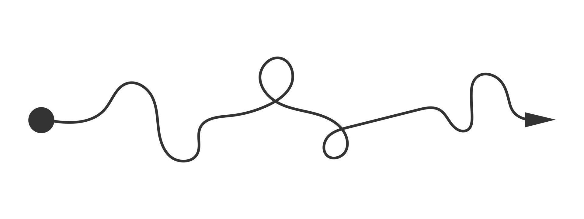 gebogen lijn met begin punt en richting pijl. moeilijk manier, chaos pad, moeilijk route, uitdaging symbool vector