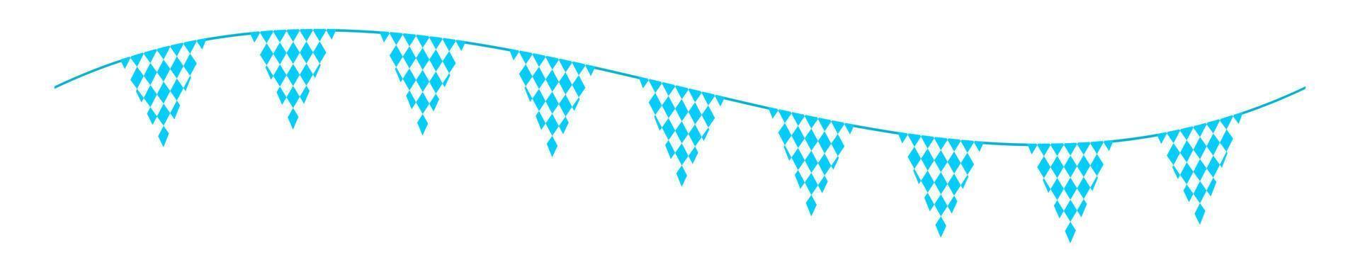 oktoberfeest vlaggedoek met driehoek vlaggen Aan golvend snaar. slinger voor Duitse bier festival met blauw en wit ruit patroon. decoratie voor banier, folder, kaart, poster vector