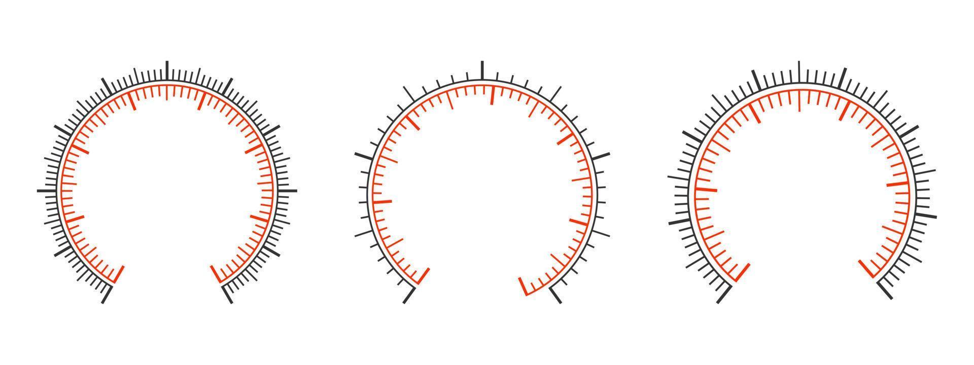 reeks van meten dashboard Sjablonen met twee ronde grafieken. manometer, barometer, snelheidsmeter, druk meter, tonometer, thermometer, navigator of indicator gereedschap koppel vector