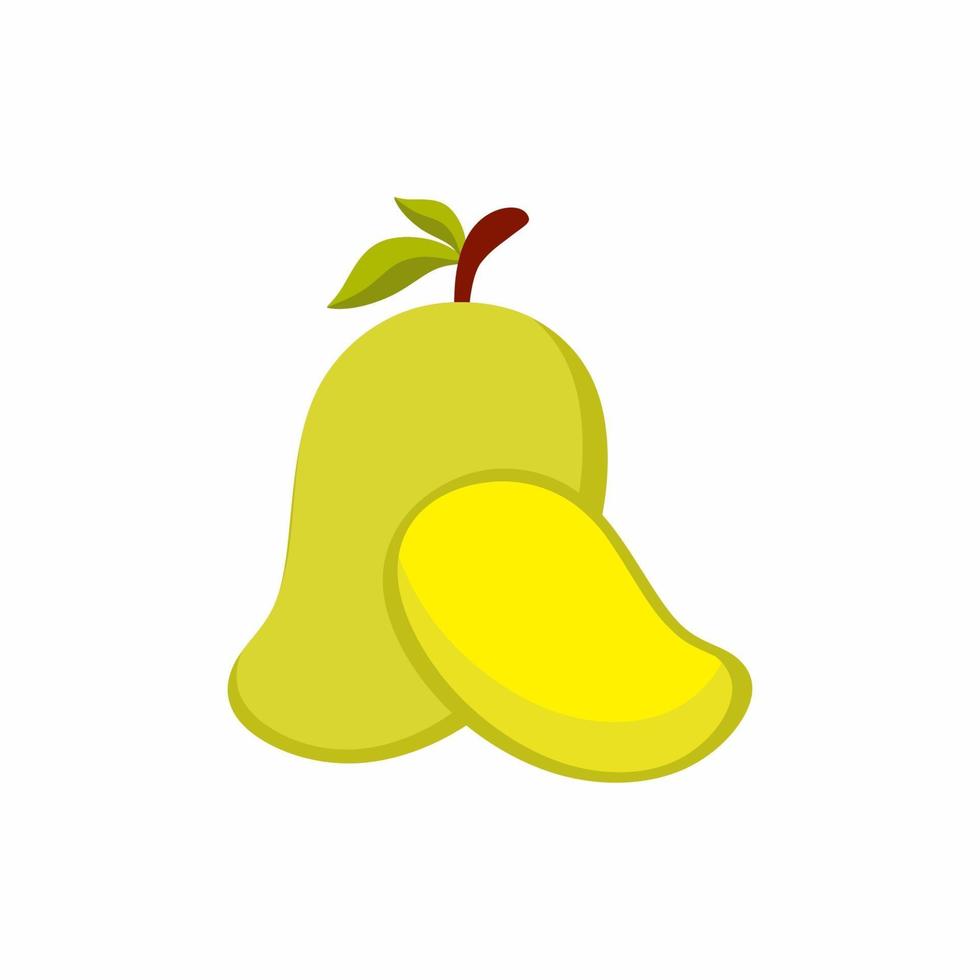 vers mango-zomerfruit voor een gezonde levensstijl. mango, heel fruit met blad en blokjes. voedingsvoedsel. gezonde levensstijl concept. vector illustratie cartoon platte pictogram geïsoleerd op wit
