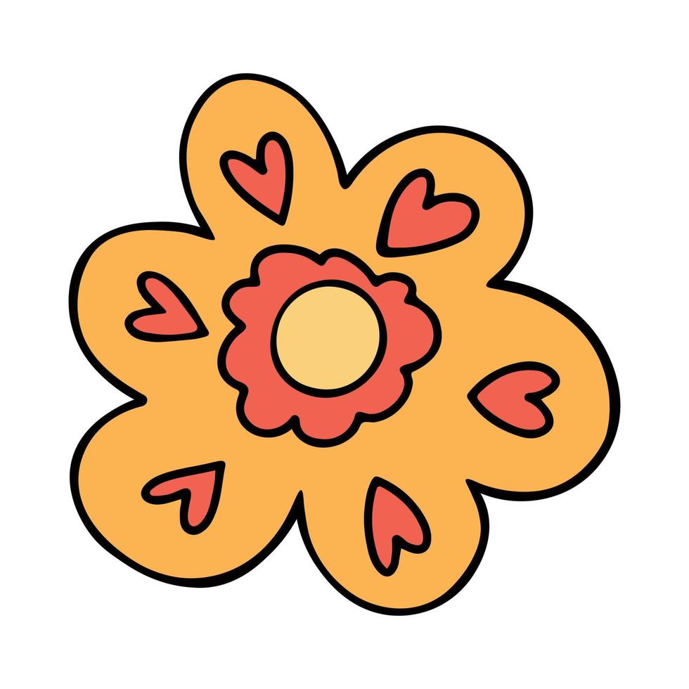 vector tekenfilm illustratie van retro uitstraling bloem met harten. funky primitief bloem illustratie wijnoogst stijl Jaren 70