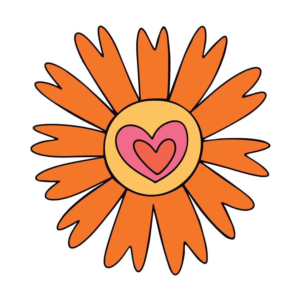 wijnoogst kleurrijk madeliefje bloem illustratie. retro levendig luxe oranje bloem jaren 70 en Jaren 60 stijl vector