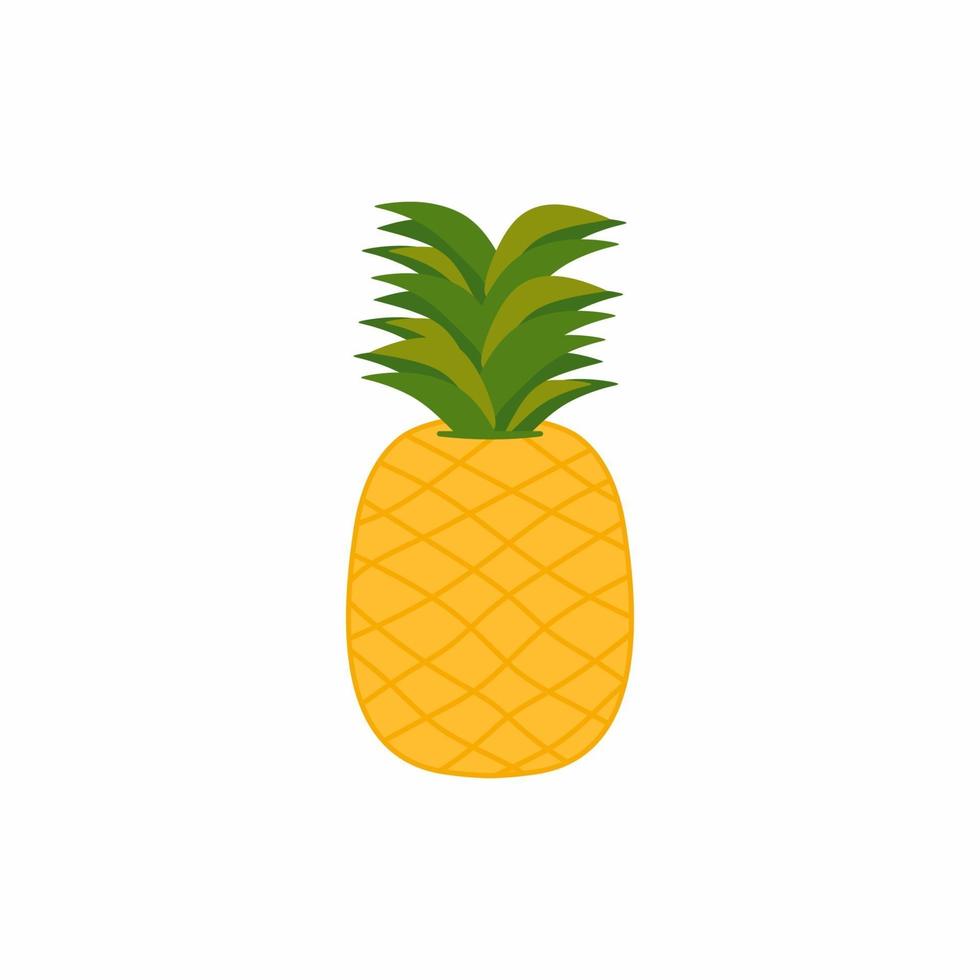 ananas met groen blad in cartoon stijl. platte ontwerp grafische elementen. zomerfruit, voor een gezond en natuurlijk leven. vector gekleurde vruchten illustratie geïsoleerd op een witte achtergrond