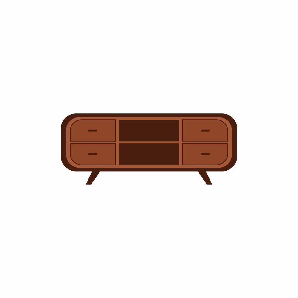 vectorillustratie van houten tafel. gezellige vintage design interieur woonkamer met meubels in cartoonstijl. vlakke stijl vectorillustratie geïsoleerd op wit. vector
