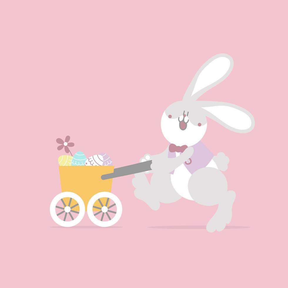 gelukkig Pasen festival met dier huisdier konijn konijn en ei, pastel kleur, vlak vector illustratie tekenfilm karakter