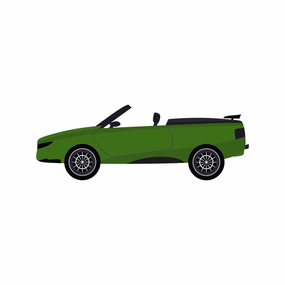 groene moderne cartoon gekleurde cabriolet auto. sportwagen zonder dak geïsoleerd op een witte achtergrond. cabriolet. vector platte ontwerp illustratie.