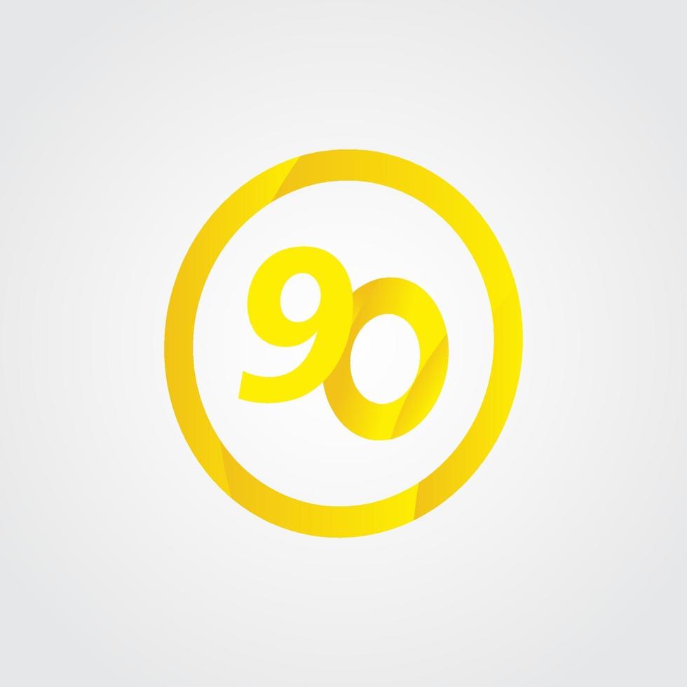 90 verjaardag viering cirkel geel nummer vector sjabloon ontwerp illustratie