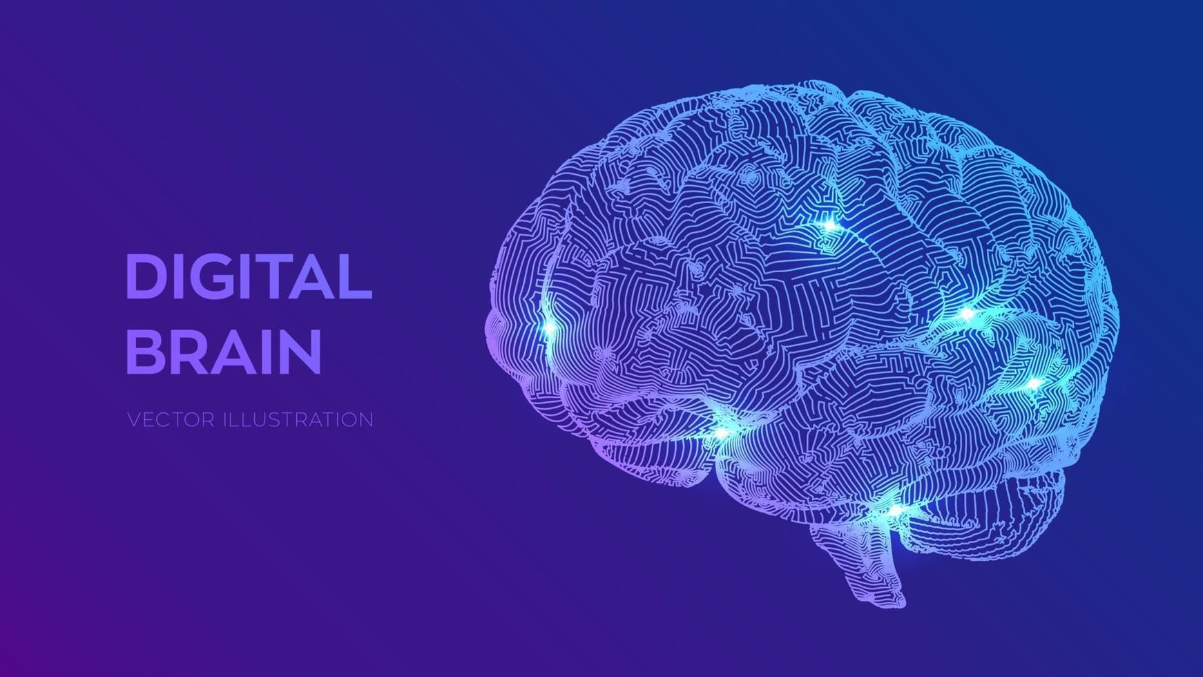 digitale hersenen. 3d wetenschap en technologieconcept. neuraal netwerk. iq testen, kunstmatige intelligentie virtuele emulatie wetenschapstechnologie. brainstorm denk idee. vector