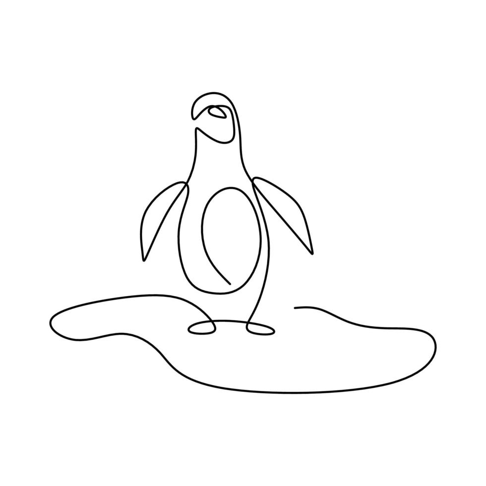 pinguïn continu één lijn vector tekening. een pinguïn staat in het ijs op een witte achtergrond. de aquatische loopvogels handgetekende minimalistische stijl. winter dieren concept