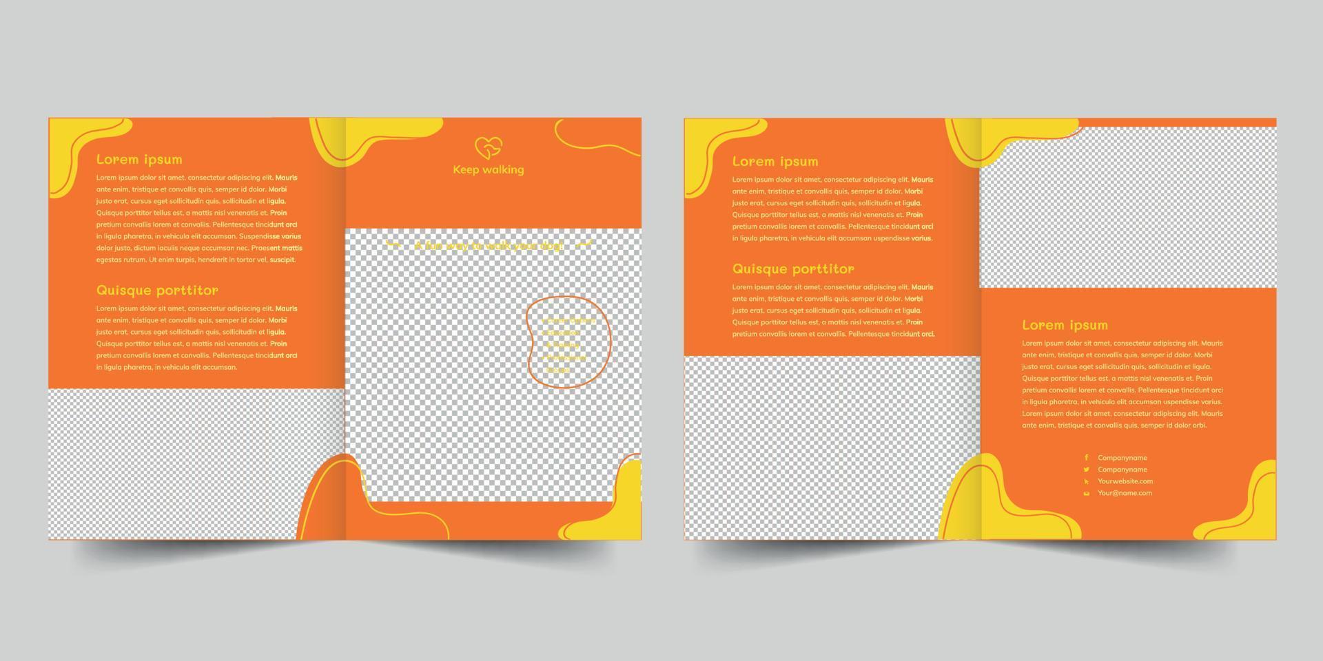 hond wandelaar tweevoudig brochure sjabloon, tweevoudig brochure boekhouding firma folder vector lay-out tweevoudig mockup pro vector