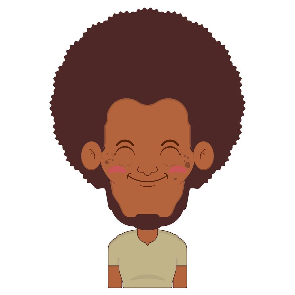 afro Mens glimlach gezicht tekenfilm schattig vector